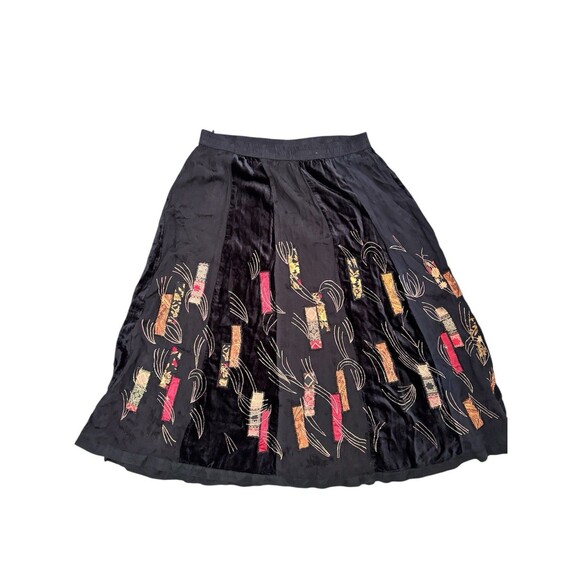 Vtg Velvet Patchwork Maxi Skirt Red Black Floral Whimsigoth Goth Witchy Stevie - Picture 1 of 12